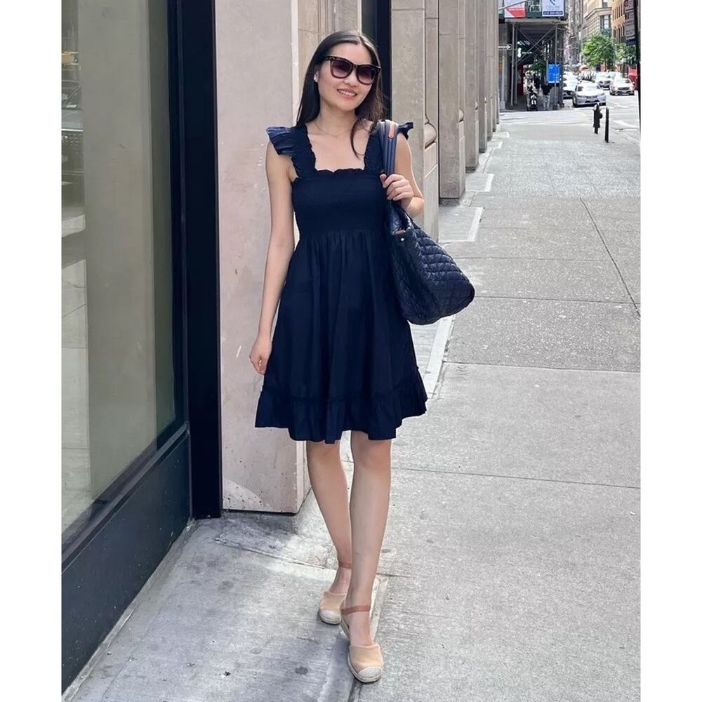 Quince Navy Cotton Smock Mini Dress